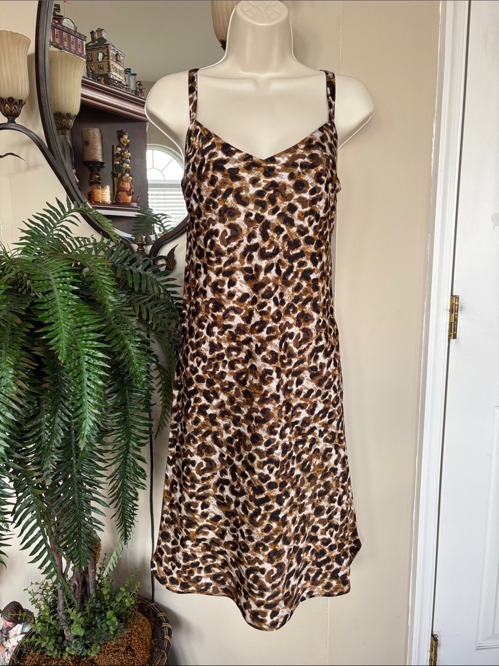 Rebecca Minkoff Brown Black Leopard Print Slip Dress Strappy V-Neck Animal Sexy